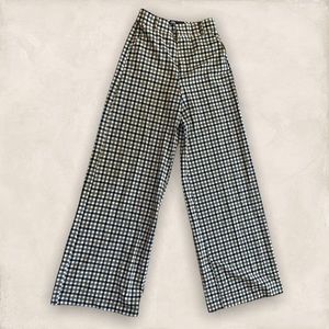Zara High Waisted Neutral Plaid Wide Leg Trousers